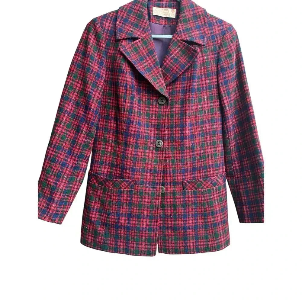 Vintage Pendleton Wool Plaid 49er Blazer Coat Jacket Women's Academia. Size-10